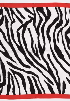 Esarfa patrata cu o singura fata, imprimeu animal print alb negru, cu margine rosie imagine