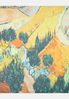 Esarfa patrata cu reproducere dupa un tablou cu lanuri de Van Gogh imagine