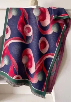 Esarfa premium din lana si vascoza cu imprimeu abstract cu rosun si bleumarin imagine