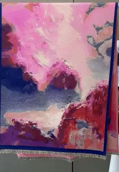 Esarfa premium din lana si vascoza cu imprimeu abstract roz, fucsia si bleumarin imagine