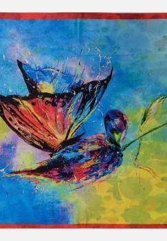 Esarfa premium din matase cu dubla fata, imprimeu fluture suprarealist multicolor imagine