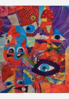 Esarfa premium din matase cu dubla fata, imprimeu suprarealist multicolor dupa Kandinsky imagine