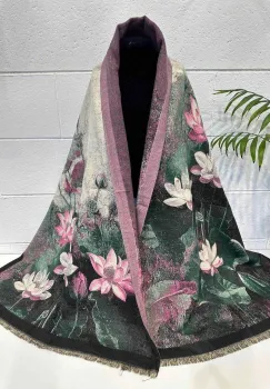 Esarfa premium din vascoza cu imprimeu abstract cu fucsia  si verde inchis imagine