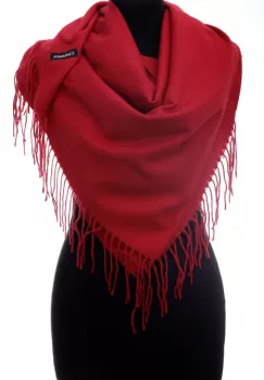 Esarfa rosie patrata din material gros tip cashmere imagine