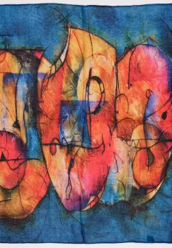 Esarfa tip batic cu imprimeu grafic abstract pe fond albastru imagine