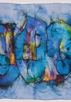 Esarfa tip batic cu imprimeu grafic abstract pe fond bleu imagine