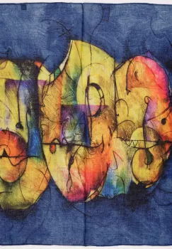 Esarfa tip batic cu imprimeu grafic abstract pe fond bleumarin imagine