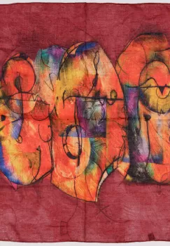 Esarfa tip batic cu imprimeu grafic abstract pe fond bordo imagine