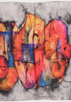 Esarfa tip batic cu imprimeu grafic abstract pe fond gri deschis imagine