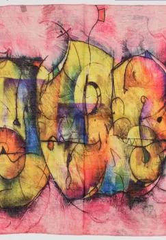 Esarfa tip batic cu imprimeu grafic abstract pe fond roz imagine