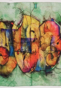 Esarfa tip batic cu imprimeu grafic abstract pe fond verde prazuliu imagine