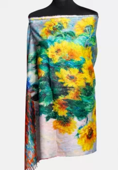 Esarfa vascoza cu fir de lurex, imprimeu dupa Floarea Soarelui de Van Gogh imagine