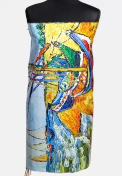 Esarfa vascoza cu fir din lurex imprimata cu reproducerea dupa Barci pe plaja de Van Gogh imagine