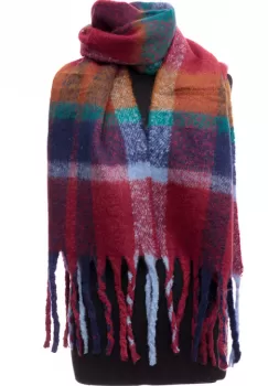 Fular cu imprimeu cu carouri in nuante de bordo, verde si bleumarin imagine