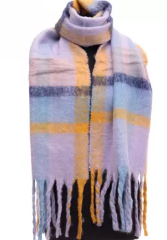 Fular cu imprimeu cu carouri in nuante de lila, galben si bleumarin imagine