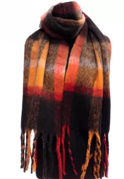 Fular cu imprimeu cu carouri in nuante de rosu, negru si galben imagine