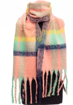 Fular cu imprimeu cu carouri in nuante de roz, galben si bleumarin imagine