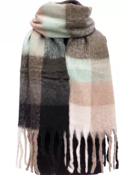 Fular cu imprimeu patrate colorate in nunate de negru, bej si vernil imagine