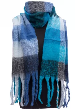 Fular cu imprimeu patrate colorate in nunate de turcoaz, albastru si bleu imagine