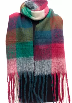 Fular cu imprimeu patrate colorate in nunate de verde, alb si fucsia imagine