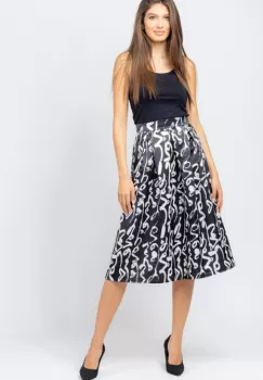 Fusta ampla midi satinata cu imprimeu Love imagine