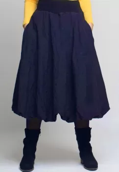 Fusta bleumarin midi, tip gogosar, din tafta cu memorie imagine