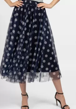 Fusta clos din tulle, albastra cu buline albe imagine