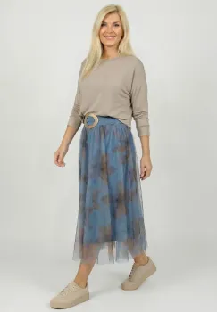 Fusta clos din tulle, bleu deschis cu flori mari imagine