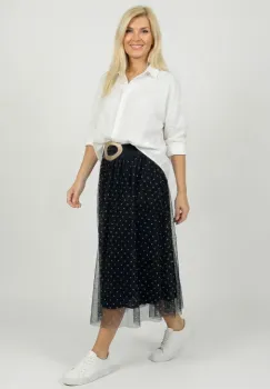 Fusta clos din tulle, neagra cu bulinute albe imagine