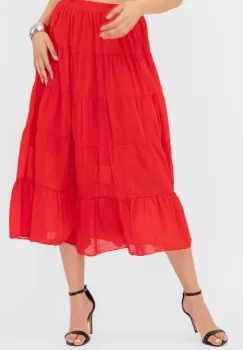 Fusta cu volane, din batist de bumbac, rosie imagine