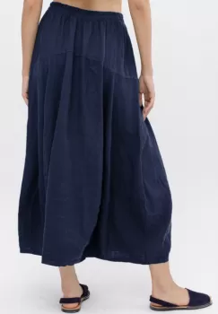 Fusta din in ampla, stil lalea, lunga, bleumarin, cu buzunare imagine