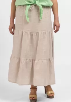 Fusta din in cu volane si siret in talie, bej imagine