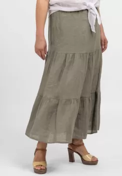 Fusta din in cu volane si siret in talie, bej inchis imagine