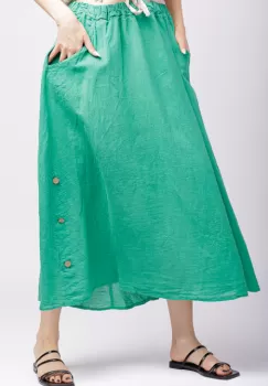 Fusta din in verde cu nasturi decorativi pe laterale imagine