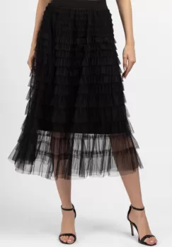 Fusta din tulle, cu volane in straturi, lunga, neagra imagine