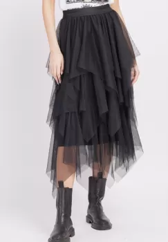 Fusta din tulle, in straturi inegale, lunga, neagra imagine