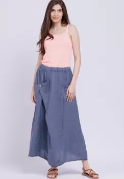 Fusta larga din in cu un colt prins, albastru jeans imagine