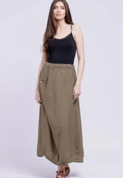 Fusta larga din in cu un colt prins, bej inchis imagine