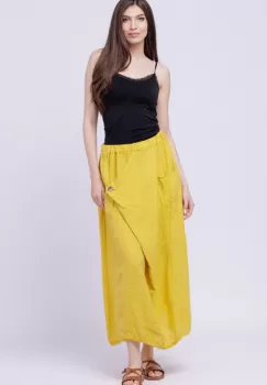 Fusta larga din in cu un colt prins, galbena imagine