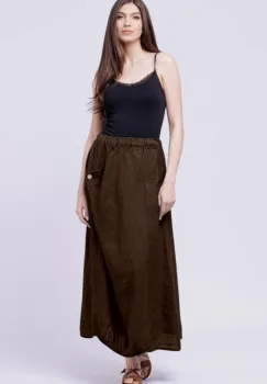 Fusta larga din in cu un colt prins, maron inchis imagine