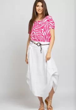 Fusta lunga alba cu poale prinse, din in, cu o curea fancy imagine