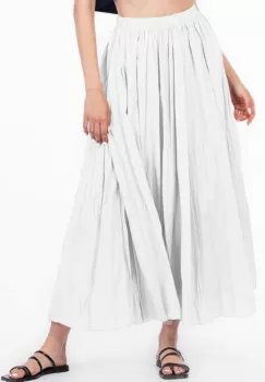 Fusta lunga, ampla, clos, din bumbac creponat, alba imagine