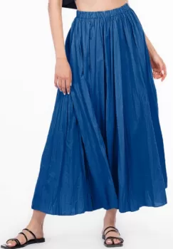 Fusta lunga, ampla, clos, din bumbac creponat, albastra imagine