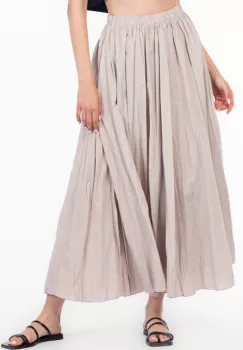 Fusta lunga, ampla, clos, din bumbac creponat, bej imagine