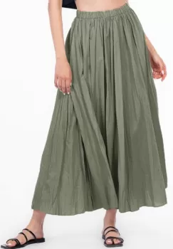 Fusta lunga, ampla, clos, din bumbac creponat, kaki imagine
