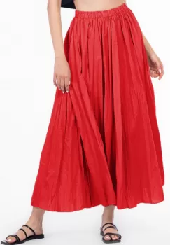 Fusta lunga, ampla, clos, din bumbac creponat, rosie imagine