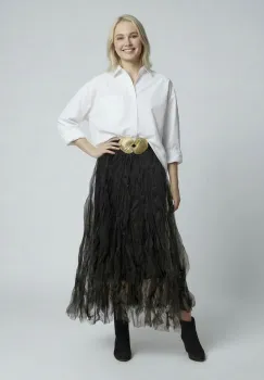 Fusta lunga, ampla, creponata, din tul cu captuseala, neagra imagine