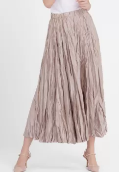 Fusta lunga, ampla, creponata, lucios-satinata, bej imagine