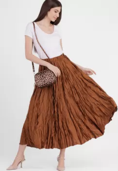 Fusta lunga, ampla, creponata, lucios-satinata, bronz imagine