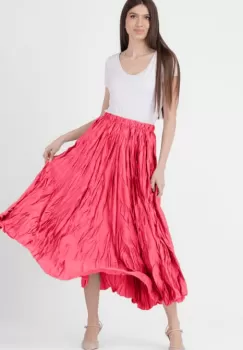 Fusta lunga, ampla, creponata, lucios-satinata, fucsia deschis imagine